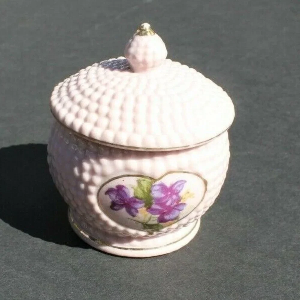 VTG Purple Porcelain HB Bubbled Flower Mini Table Top Sugar Dish